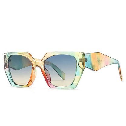SO&amp;EI Retro Polygon Cat Eye Colorful Sunglasses Women Fashion Brand Designer Clear Gradient Shades UV400 Men Sun Glasses