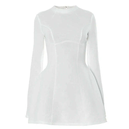 Solid Backless Dress Women Elegant Half High Collar Long Sleeve High Waist Female A Line Dresses Ladies Party Club Evening Gowns