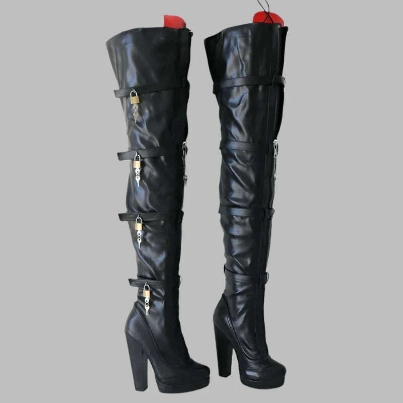 Sorbern 8 Locks Block Heel Boots Women Unisex Style Crotch Thigh High Boot Drag Queen Shoes Fetish Custom Multi Colors