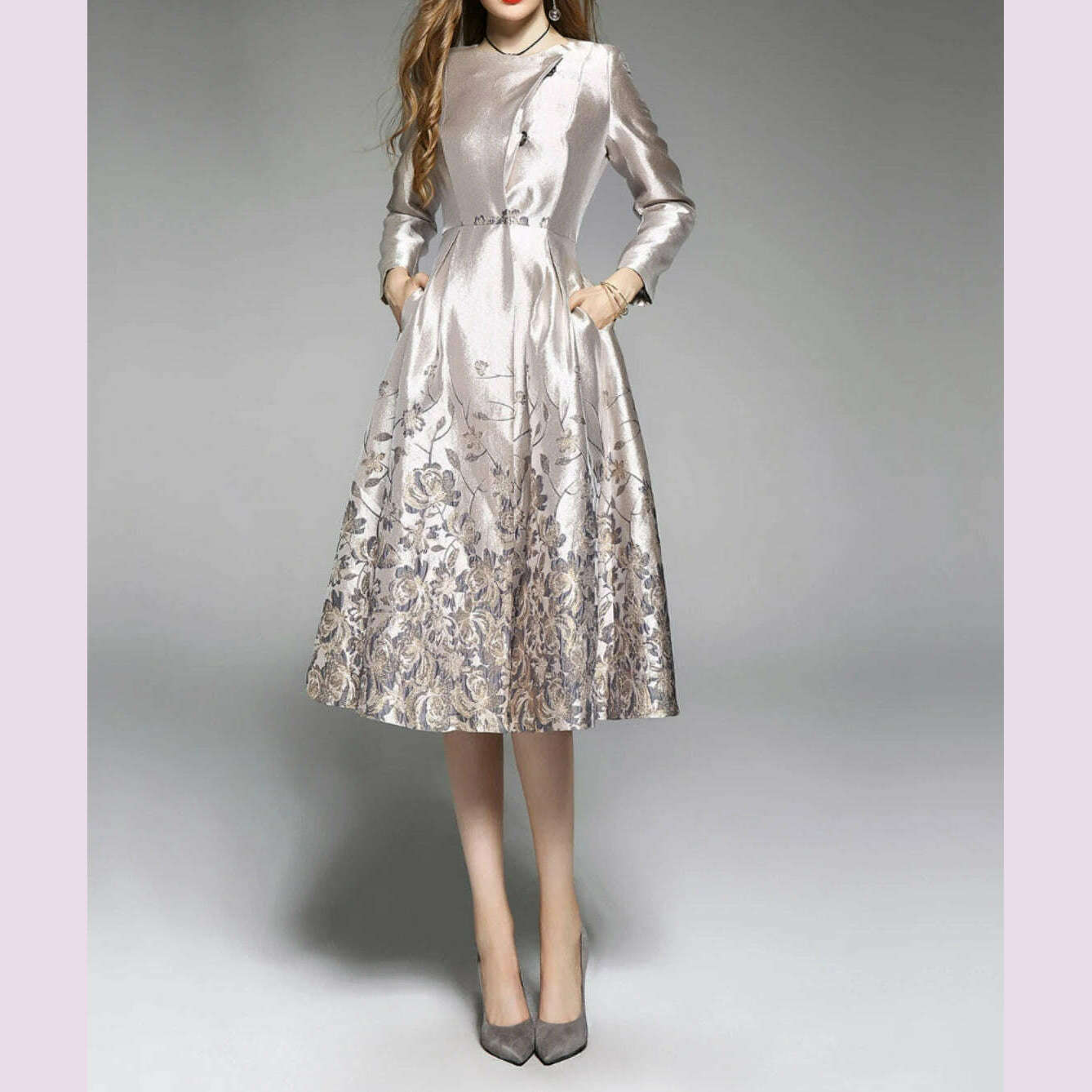 Spring and Autumn New Light Luxury Jacquard Embroidered Retro Windbreaker Mid Length Small Fragrant Wind Dress for Women