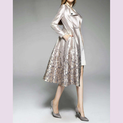 Spring and Autumn New Light Luxury Jacquard Embroidered Retro Windbreaker Mid Length Small Fragrant Wind Dress for Women