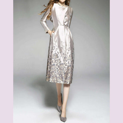 Spring and Autumn New Light Luxury Jacquard Embroidered Retro Windbreaker Mid Length Small Fragrant Wind Dress for Women