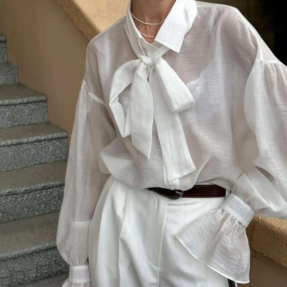 Spring Autumn Fashion White Ruffled Elegant Blouse Top Women New Long Sleeve Lapel Woman Shirt Solid Office Ladies Loose Tops