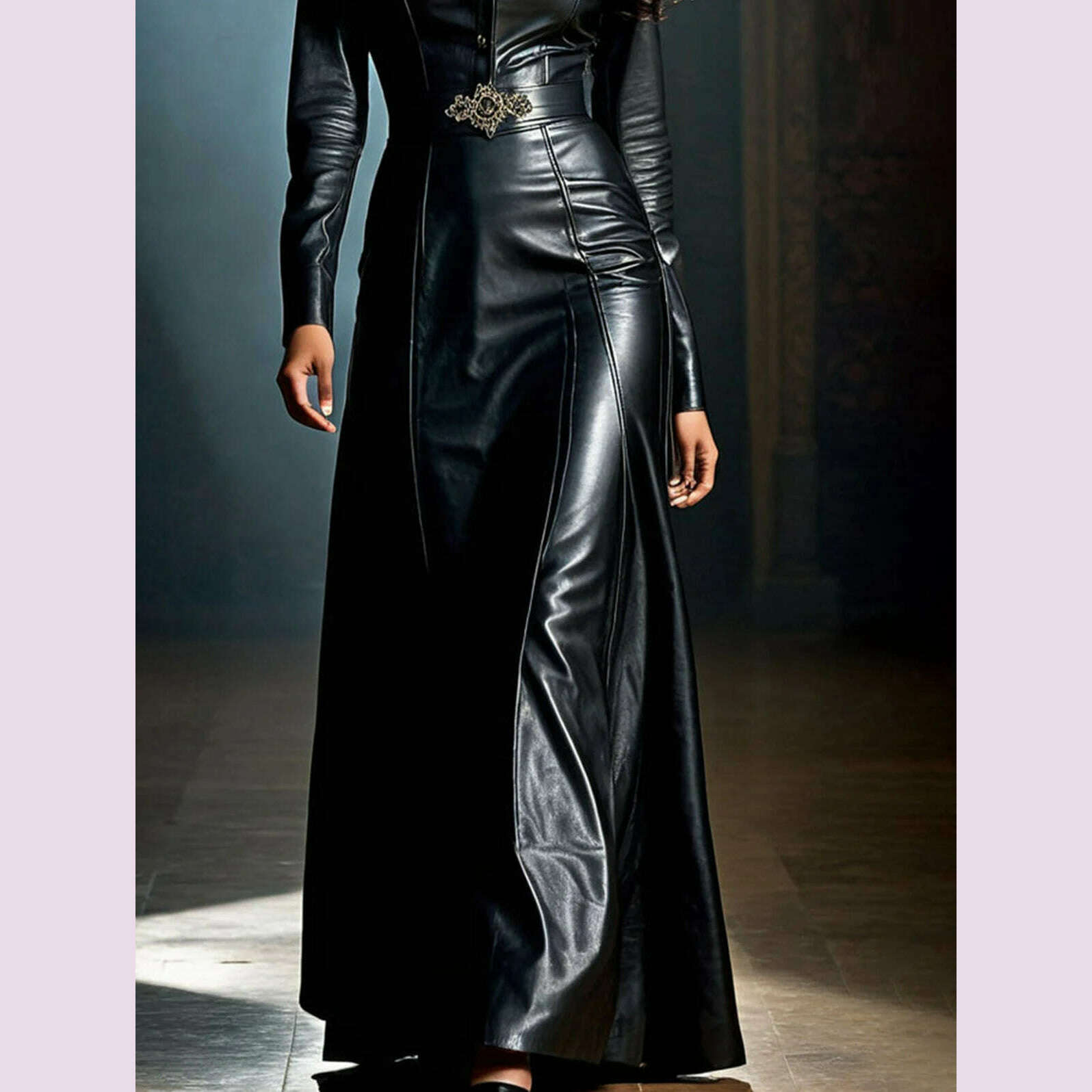 Spring Maxi Dresses for Women Lapel Collar Black PU Leather Dress Women Long Sleeve Button Slim Fit Elegant Dress