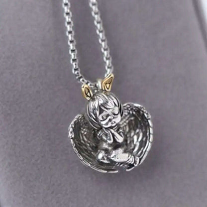 Stainless Steel Creative Personality Prayer Angel Pendant Necklace Men and Women Fashion Trend Hip Hop Punk Accessories Jewelry