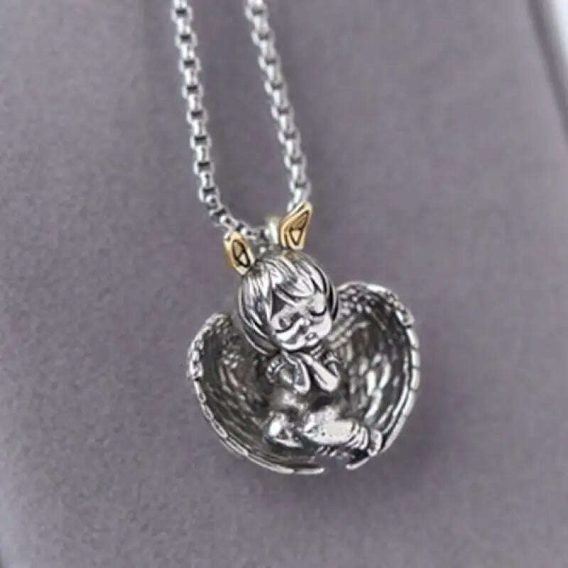 Stainless Steel Creative Personality Prayer Angel Pendant Necklace Men and Women Fashion Trend Hip Hop Punk Accessories Jewelry