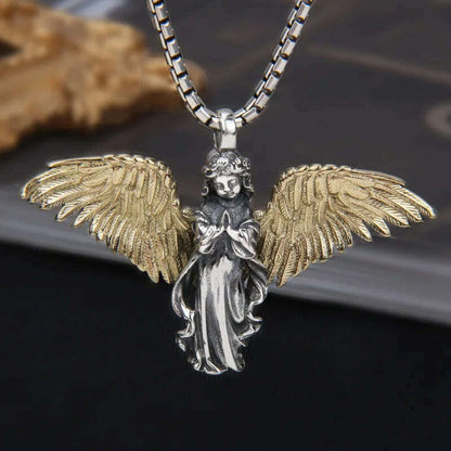 Stainless Steel Creative Personality Prayer Angel Pendant Necklace Men and Women Fashion Trend Hip Hop Punk Accessories Jewelry