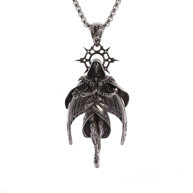 Stainless Steel Creative Personality Prayer Angel Pendant Necklace Men and Women Fashion Trend Hip Hop Punk Accessories Jewelry