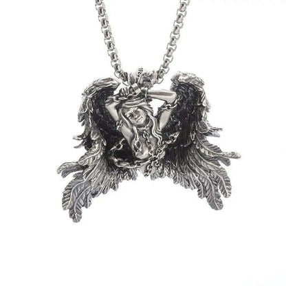 Stainless Steel Creative Personality Prayer Angel Pendant Necklace Men and Women Fashion Trend Hip Hop Punk Accessories Jewelry