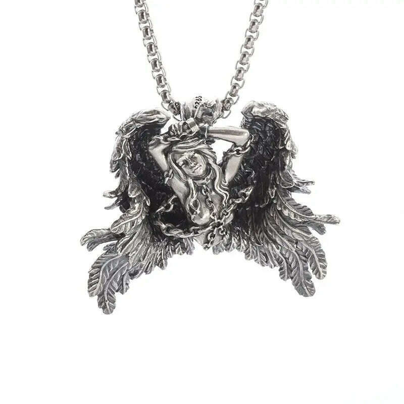 Stainless Steel Creative Personality Prayer Angel Pendant Necklace Men and Women Fashion Trend Hip Hop Punk Accessories Jewelry