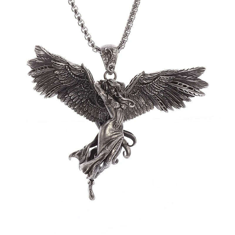 Stainless Steel Creative Personality Prayer Angel Pendant Necklace Men and Women Fashion Trend Hip Hop Punk Accessories Jewelry