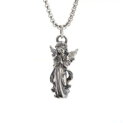 Stainless Steel Creative Personality Prayer Angel Pendant Necklace Men and Women Fashion Trend Hip Hop Punk Accessories Jewelry