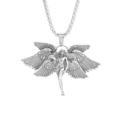 Stainless Steel Creative Personality Prayer Angel Pendant Necklace Men and Women Fashion Trend Hip Hop Punk Accessories Jewelry