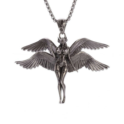 Stainless Steel Creative Personality Prayer Angel Pendant Necklace Men and Women Fashion Trend Hip Hop Punk Accessories Jewelry