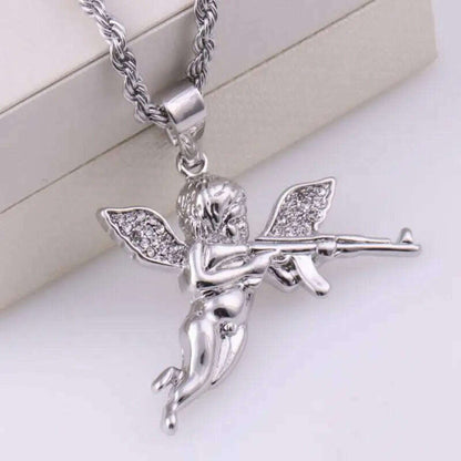 Stainless Steel Creative Personality Prayer Angel Pendant Necklace Men and Women Fashion Trend Hip Hop Punk Accessories Jewelry