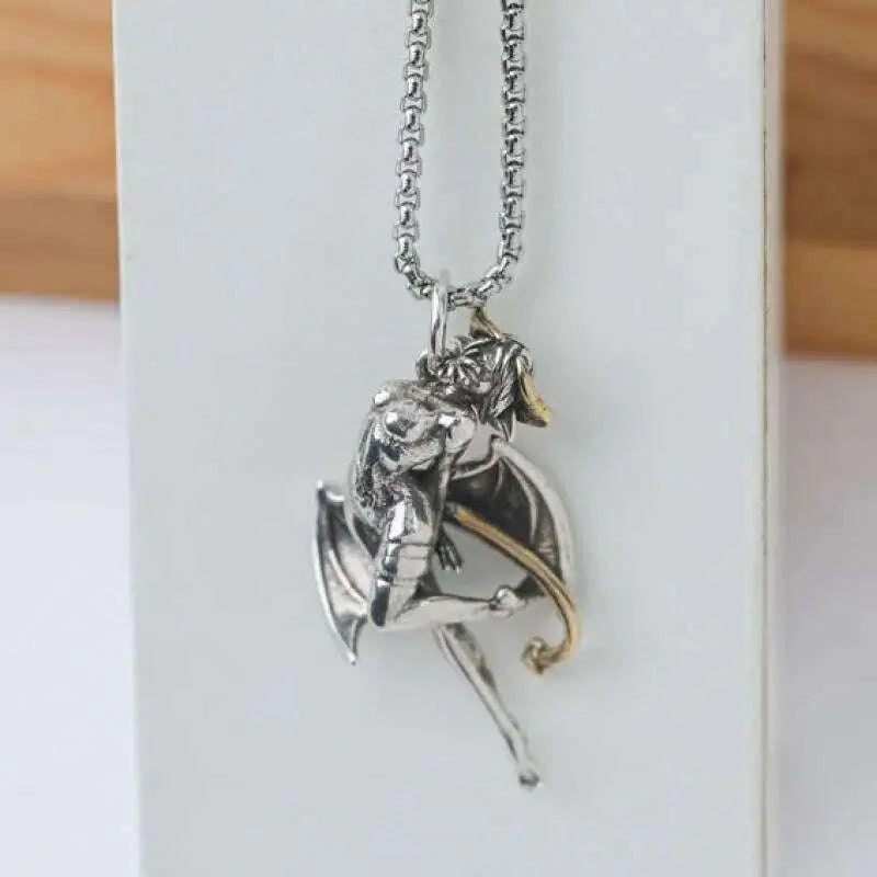 Stainless Steel Creative Personality Prayer Angel Pendant Necklace Men and Women Fashion Trend Hip Hop Punk Accessories Jewelry