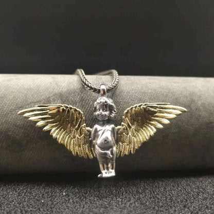 Stainless Steel Creative Personality Prayer Angel Pendant Necklace Men and Women Fashion Trend Hip Hop Punk Accessories Jewelry