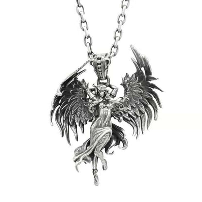 Stainless Steel Creative Personality Prayer Angel Pendant Necklace Men and Women Fashion Trend Hip Hop Punk Accessories Jewelry