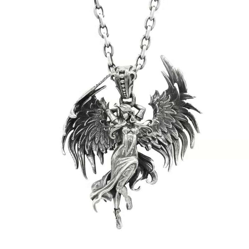 Stainless Steel Creative Personality Prayer Angel Pendant Necklace Men and Women Fashion Trend Hip Hop Punk Accessories Jewelry