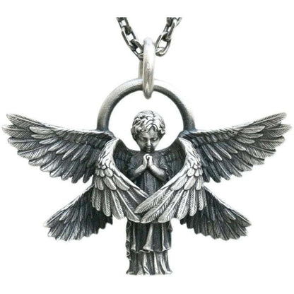 Stainless Steel Creative Personality Prayer Angel Pendant Necklace Men and Women Fashion Trend Hip Hop Punk Accessories Jewelry