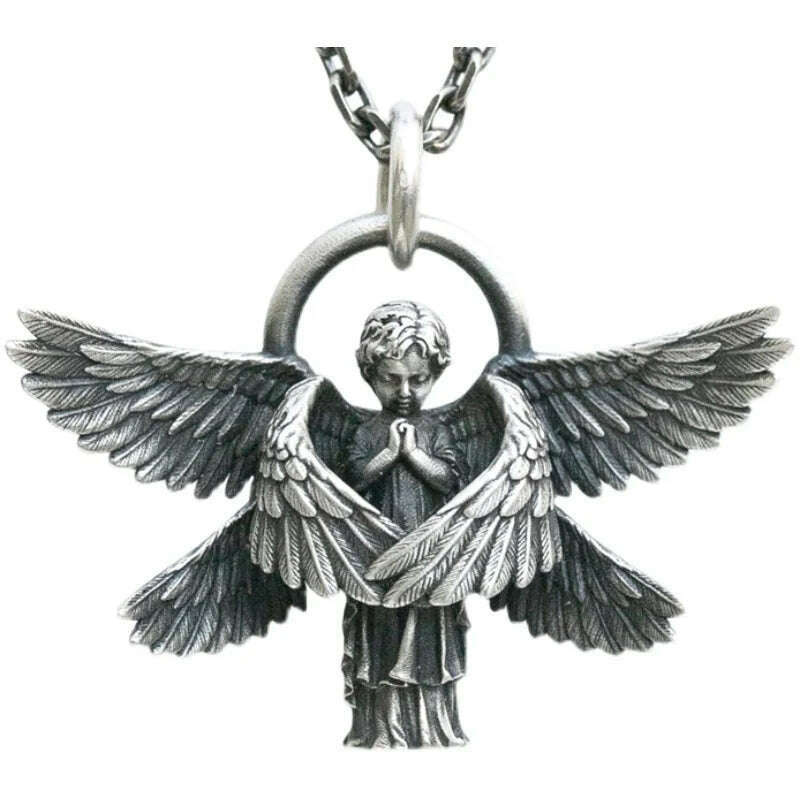 Stainless Steel Creative Personality Prayer Angel Pendant Necklace Men and Women Fashion Trend Hip Hop Punk Accessories Jewelry