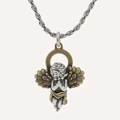 Stainless Steel Creative Personality Prayer Angel Pendant Necklace Men and Women Fashion Trend Hip Hop Punk Accessories Jewelry
