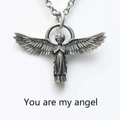 Stainless Steel Creative Personality Prayer Angel Pendant Necklace Men and Women Fashion Trend Hip Hop Punk Accessories Jewelry