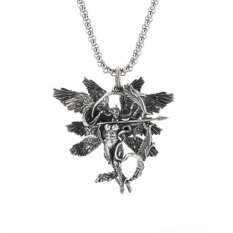 Stainless Steel Creative Personality Prayer Angel Pendant Necklace Men and Women Fashion Trend Hip Hop Punk Accessories Jewelry