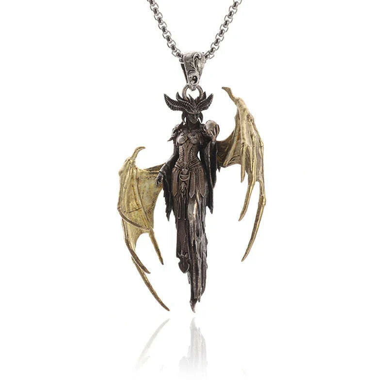 Stainless Steel Creative Personality Prayer Angel Pendant Necklace Men and Women Fashion Trend Hip Hop Punk Accessories Jewelry