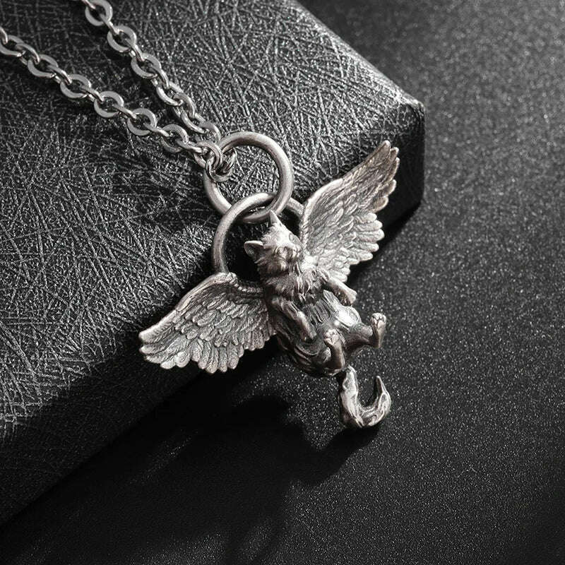 Stainless Steel Creative Personality Prayer Angel Pendant Necklace Men and Women Fashion Trend Hip Hop Punk Accessories Jewelry
