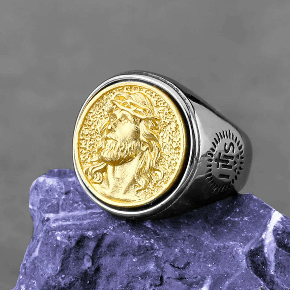 Stainless Steel Jesus Cross Ring Men&#39;s Fashion Classic Religious Amulet Accessories Hip Hop Punk Biker Jewelry Gifts Wholesale
