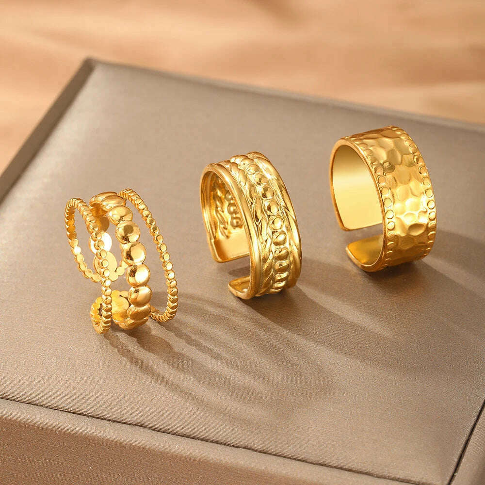 Stainless Steel RingNon-fading High-quality Fashion Bead Patchwork Triple Stacking RingFor Women Jewelry Commuter Matching