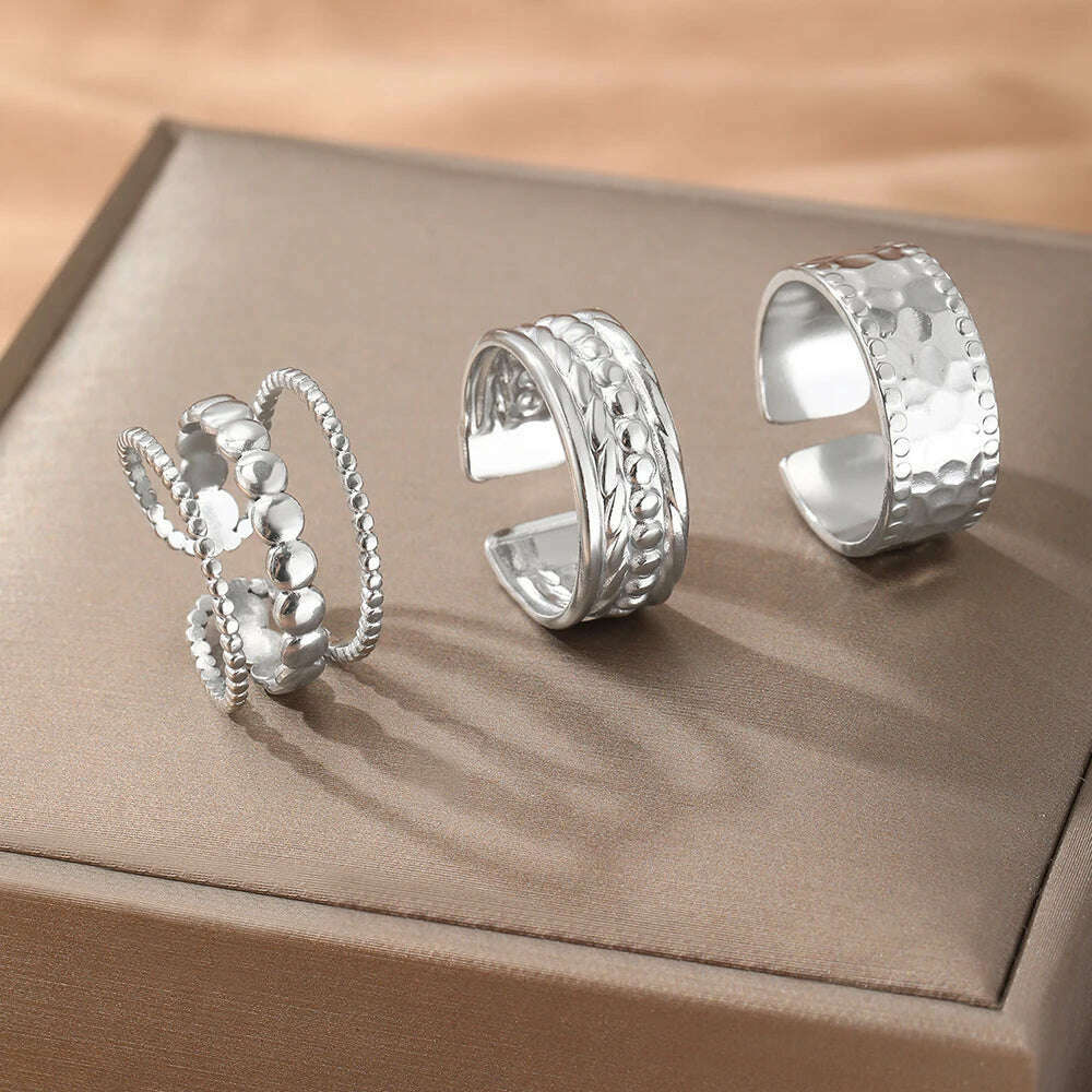 Stainless Steel RingNon-fading High-quality Fashion Bead Patchwork Triple Stacking RingFor Women Jewelry Commuter Matching