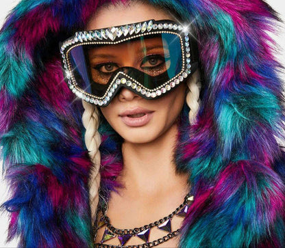 Steampunk Oversized Diamond Ski Sunglasses Goggle Women Men Snowing Sport Sun Glasses Luxury Rhinestone Eyeglasses De Sol Hombre