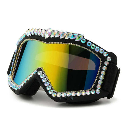 Steampunk Oversized Diamond Ski Sunglasses Goggle Women Men Snowing Sport Sun Glasses Luxury Rhinestone Eyeglasses De Sol Hombre