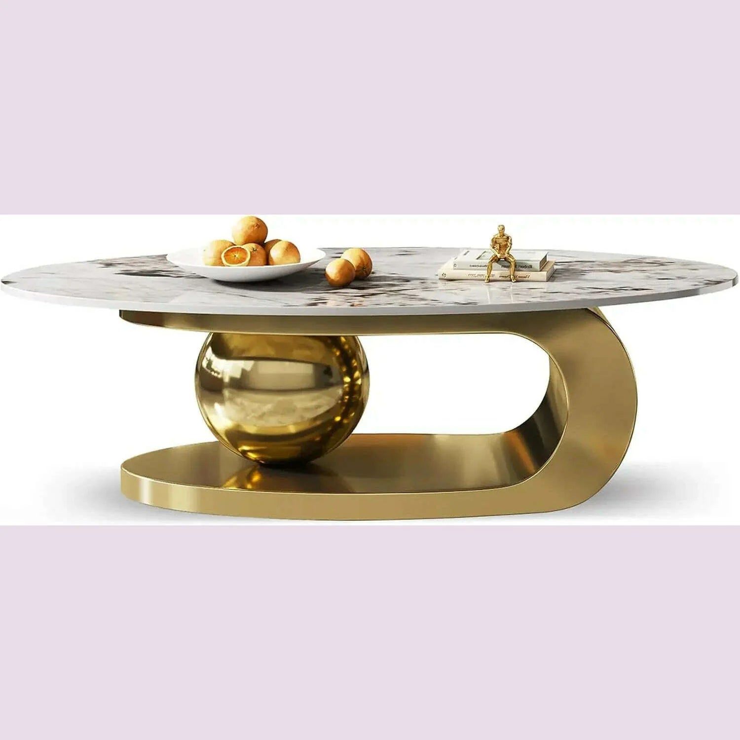 Stone Coffee Table with Abstract Gold Metal Base - Perfect Centerpiece for Stylish Living Rooms-Gold,51" Lx28 Wx16.5