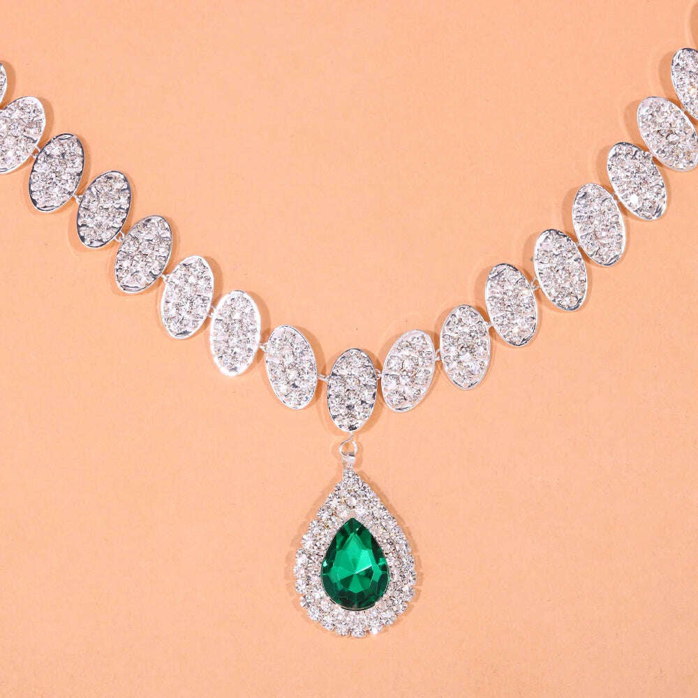 Stonefans Exquisite Round Crystal Necklace Set Wedding for Women Green Water Drop Rhinestone African Jewelry Set Bridal Gifts
