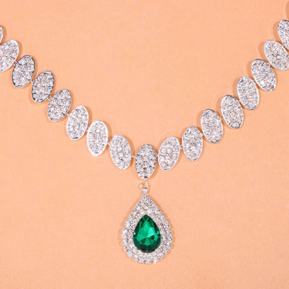 Stonefans Exquisite Round Crystal Necklace Set Wedding for Women Green Water Drop Rhinestone African Jewelry Set Bridal Gifts