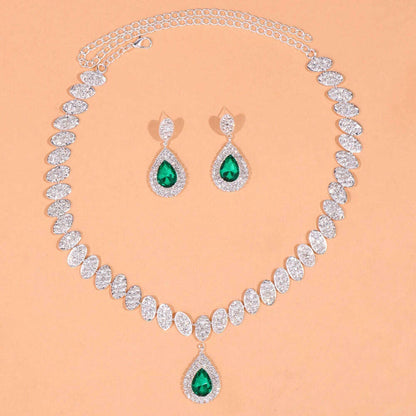 Stonefans Exquisite Round Crystal Necklace Set Wedding for Women Green Water Drop Rhinestone African Jewelry Set Bridal Gifts