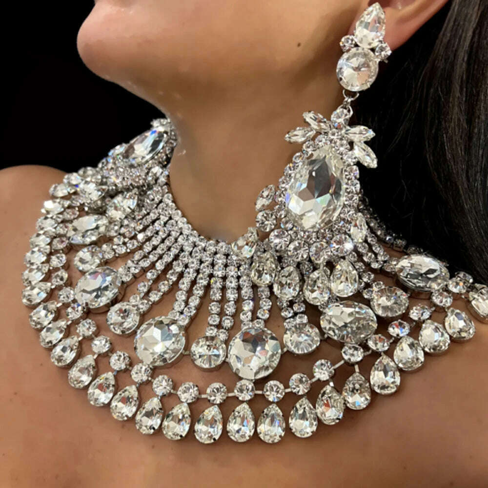 Stonefans Oversized Round Necklace Set With Earrings for Girls Women Y2k Accessories Luxury Wedding Set Decoration Jewelry Gifts