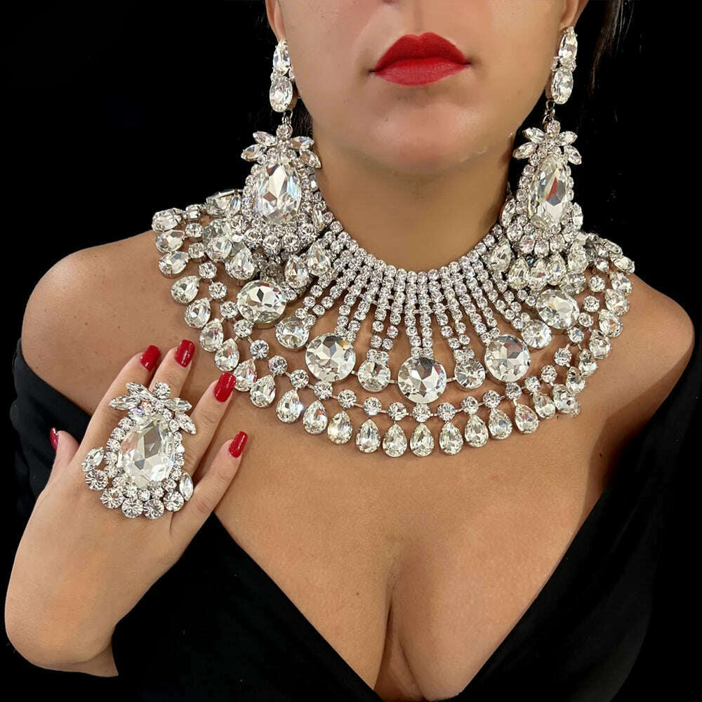 Stonefans Oversized Round Necklace Set With Earrings for Girls Women Y2k Accessories Luxury Wedding Set Decoration Jewelry Gifts