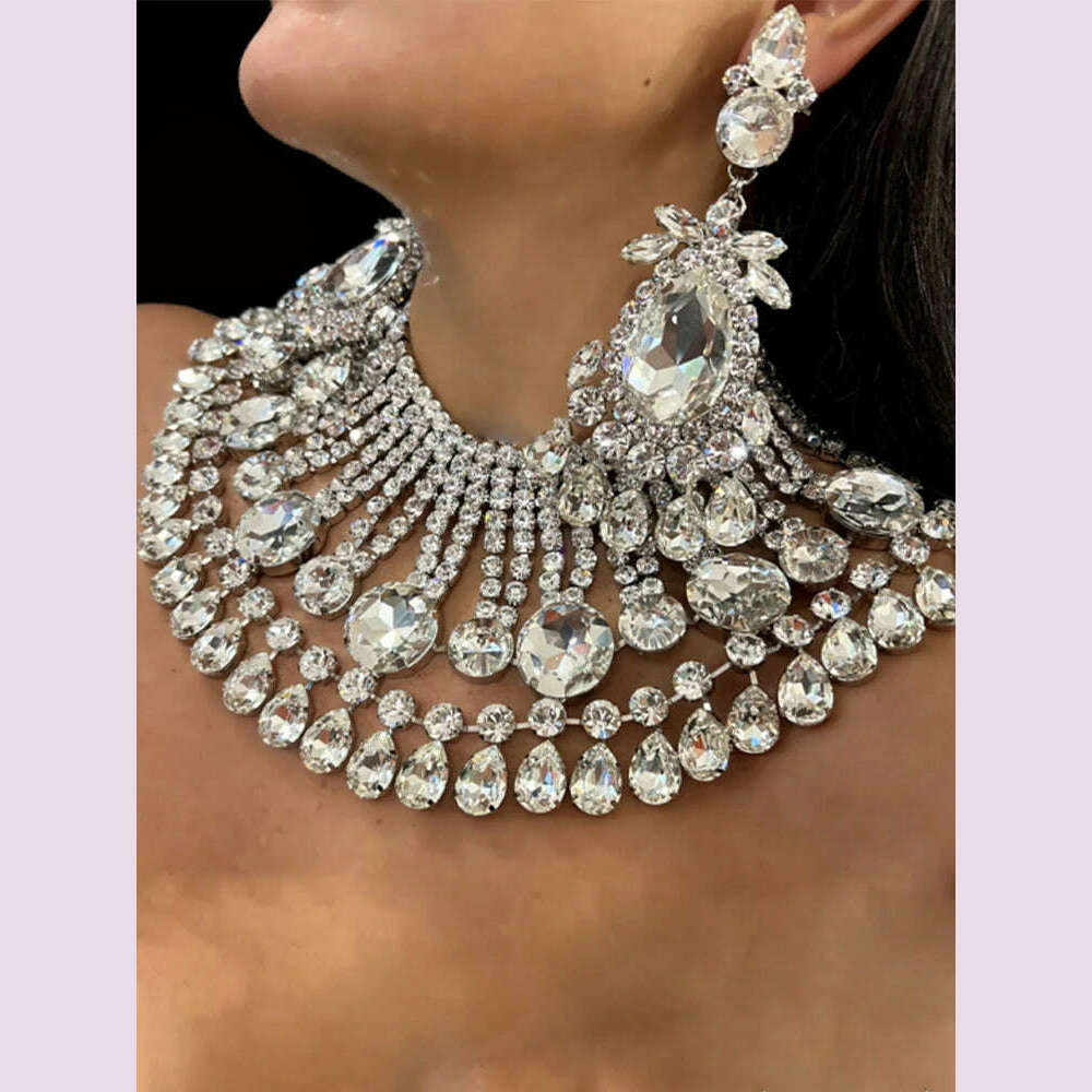 Stonefans Oversized Round Necklace Set With Earrings for Girls Women Y2k Accessories Luxury Wedding Set Decoration Jewelry Gifts