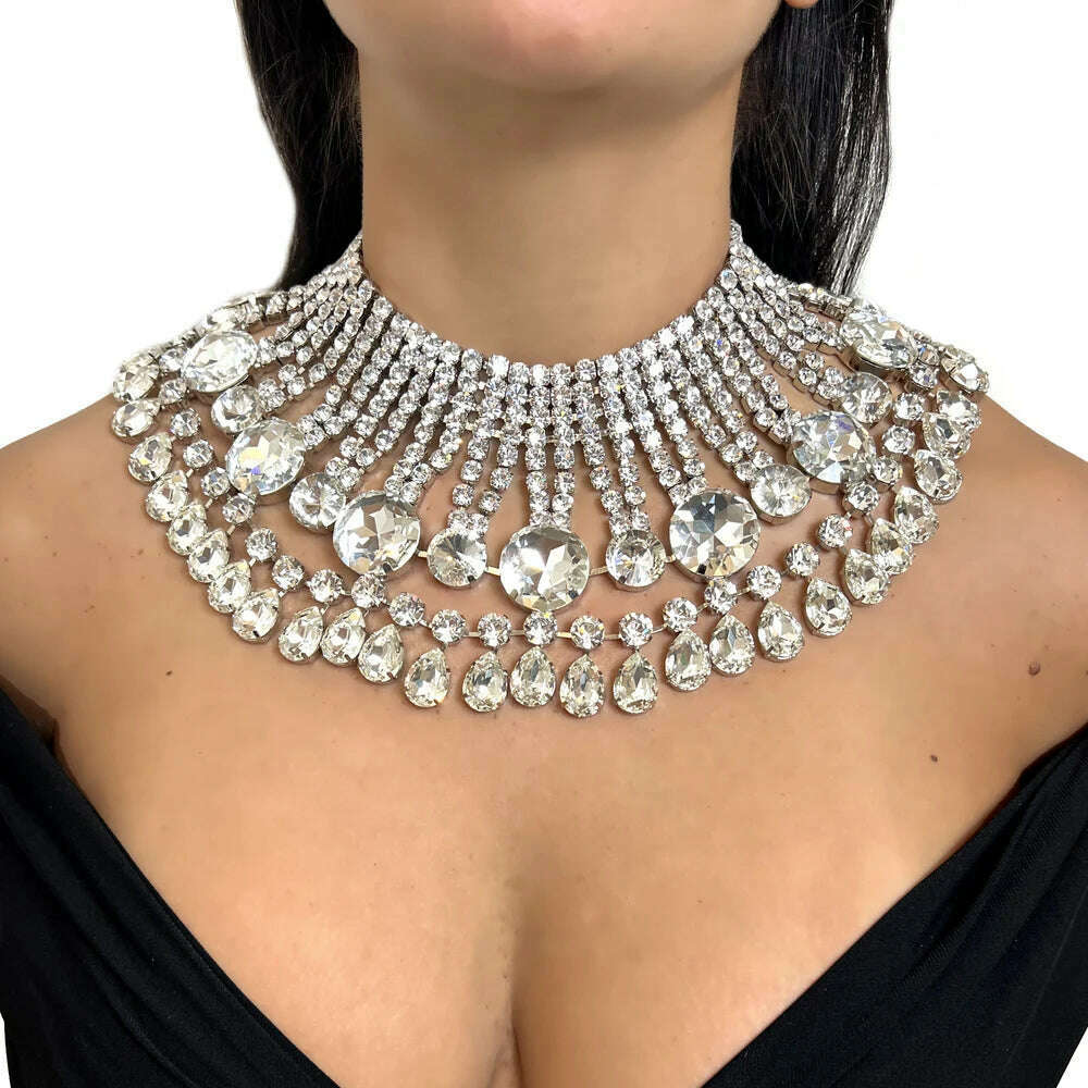Stonefans Oversized Round Necklace Set With Earrings for Girls Women Y2k Accessories Luxury Wedding Set Decoration Jewelry Gifts