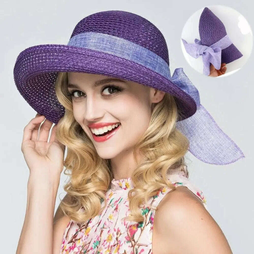 Summer Bow Ribbon Sun Hat Panama Women's Cap Bonnet Beach Straw Hats