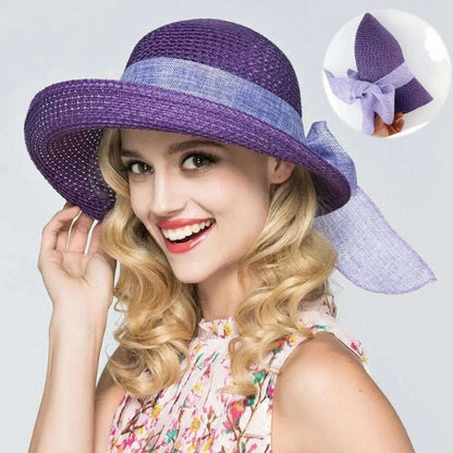 Summer Bow Ribbon Sun Hat Panama Women's Cap Bonnet Beach Straw Hats