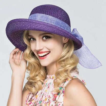 Summer Bow Ribbon Sun Hat Panama Women's Cap Bonnet Beach Straw Hats