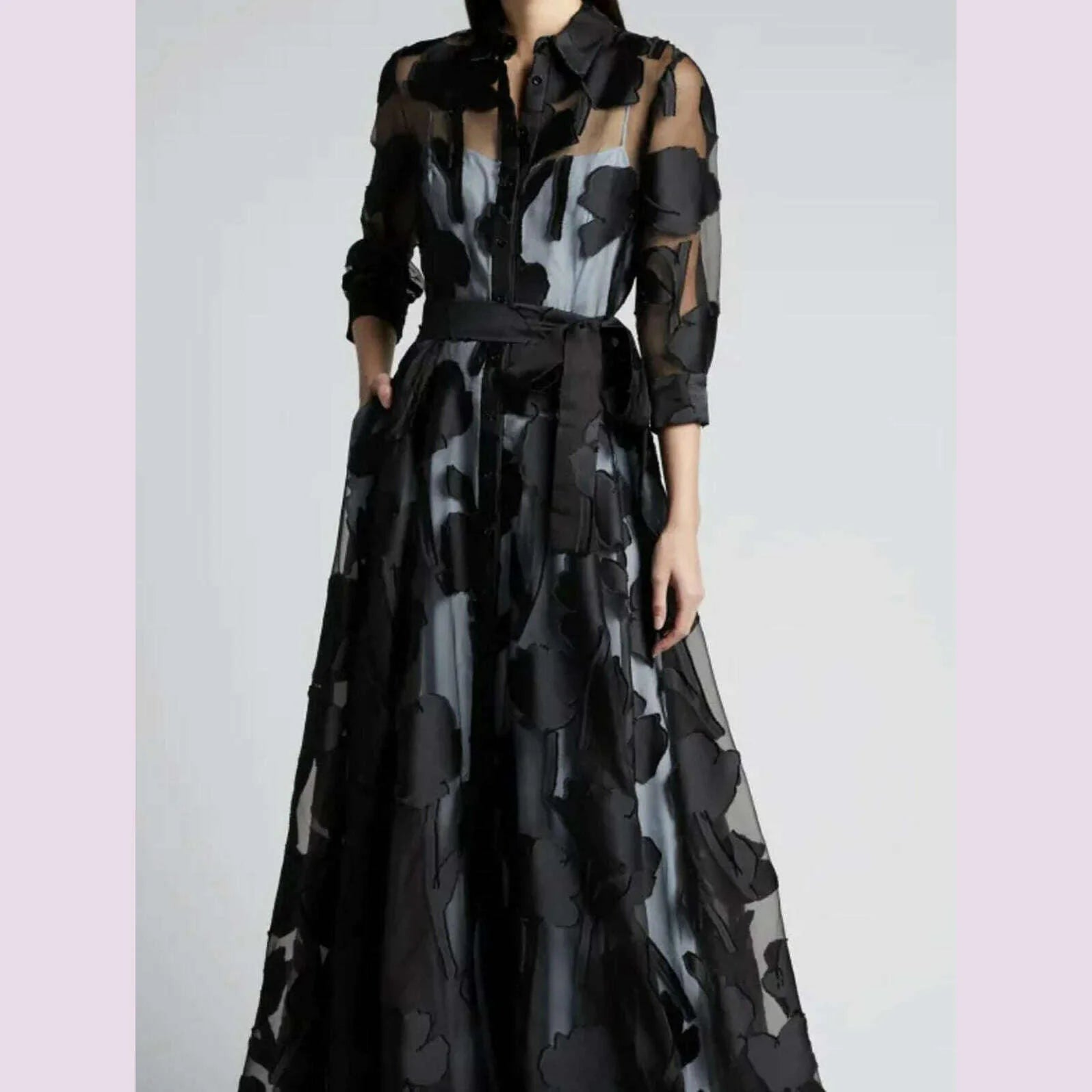 Summer Dress Women Jacquard Mesh Dress No Lining Transparent Club Party Sexy Knotted Waist Maxi Dresses Wholesale Dropshipping