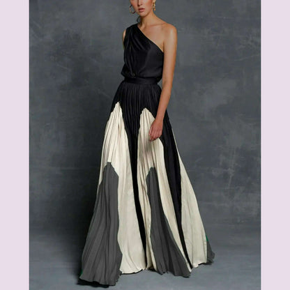 Summer Dresses 2025 Fashion One Shoulder Sleeveless Splicing Print Off Shoulder Long Dresses Elegant Women Clothing Dress Hot