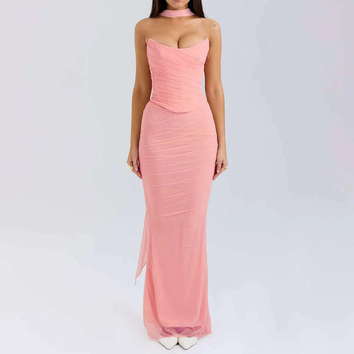Suninheart Elegant Women 2 Piece Dress Set 2023 Maxi Wedding Guest Dress Lace Up Crop Top and Maxi Skirt Set Formal Event Dress