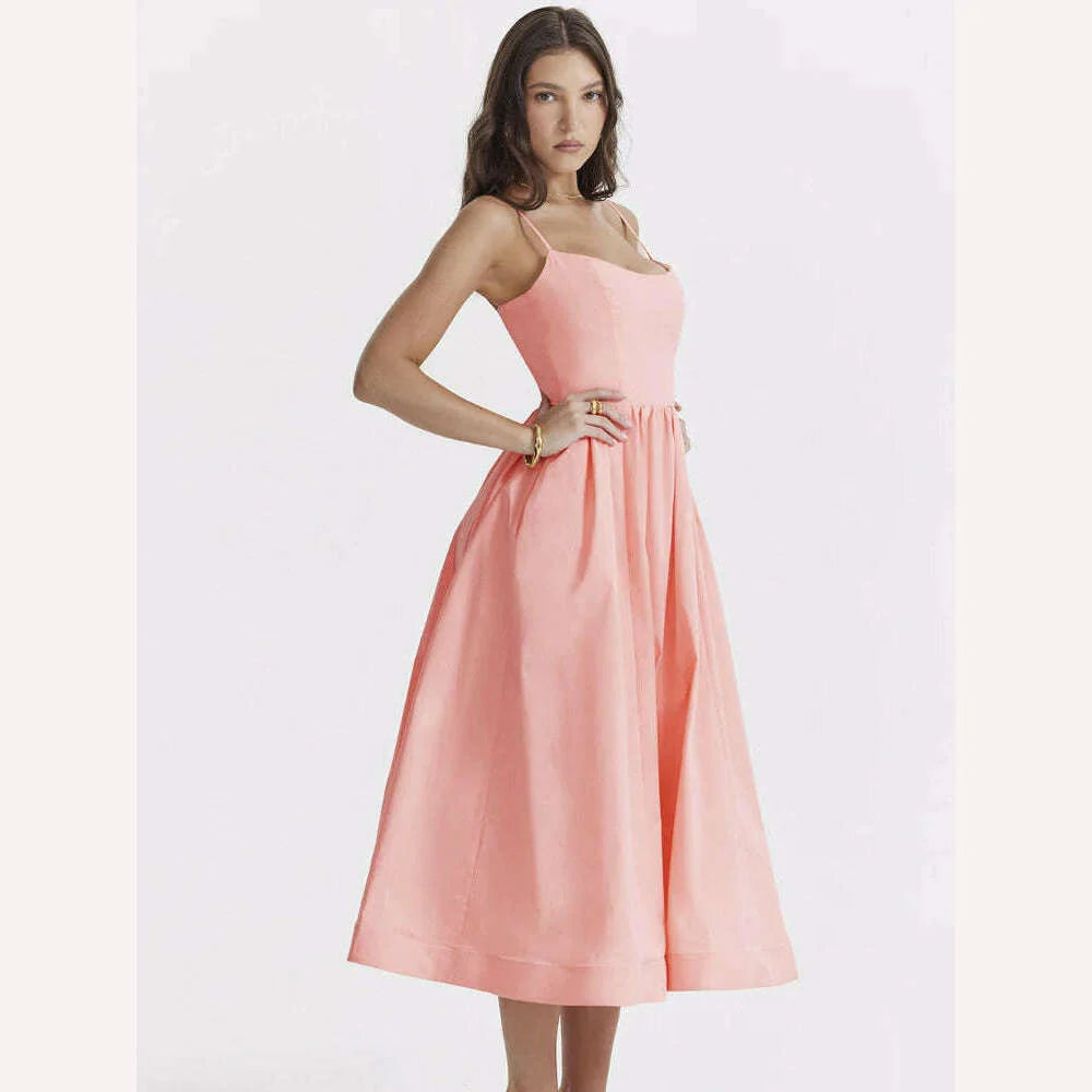 Suninheart Women Elegant Long Party Dresses Pink Spaghetti Strap A Line Dress Casual Holiday Vacation Ladies Birthday Dress